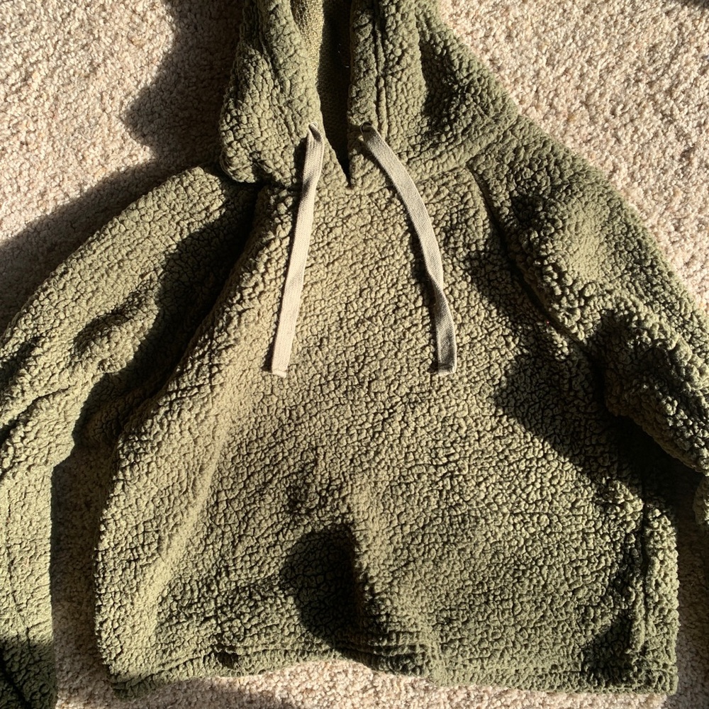 Dark Green Cropped Sherpa Sweater